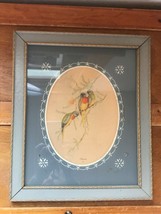 Vintage J. Gould Signed Love Tropical Birds in Gray Mat &amp; Painted Wood Frame Und - £14.52 GBP