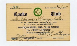 Cooks Club Membership Card Kansas City 1935 K C C &amp; P C Assocs. 1 West L... - £11.63 GBP