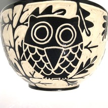 Jennifer Falter Art Pottery Owl Bowl Sgraffito Porcelain black white AS IS CHIP - $29.99