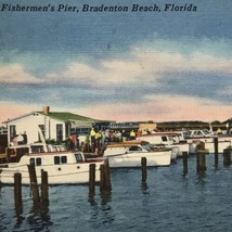 Bradenton Beach Florida Fisherman’s Pier Vintage Postcard Linen Colorful - $13.95