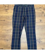 Elwood&#39;s Mens 34x27 Golf Casual Pants Tartan Stretch Navy Red Plaid Tape... - $52.91 CAD