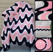 Crochet Pattern 102B PDFfor 3 Color Exaggerated Ripple Afghan, Pillow &amp; Coasters - £4.74 GBP