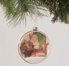 4&quot; Bethany Lowe Glass Glitter Dome Santa Disc Ornament Retro Vtg Christmas Decor - £27.33 GBP
