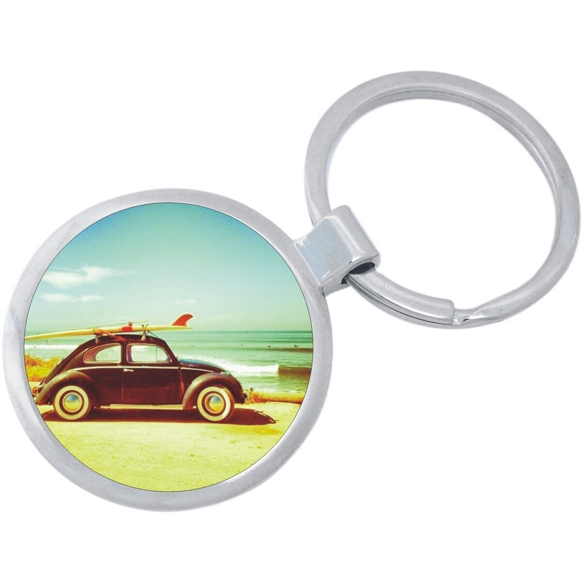 VW Bug Surf Beach Keychain - Includes 1.25 Inch Loop for Keys or Backpack - $10.66