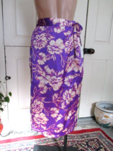 Japna skirt faux wrap sarong midi Small purple floral hibiscus New - $22.49
