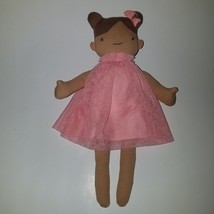 Cloud Island Plush Doll Lovey 12&quot; Baby Toy Brown Hair Pink Dress Sewn Face - £13.15 GBP