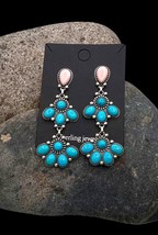 Signed Navajo Sterling Sleeping Beauty Turquoise Pink Conch Dangle Earrings - £398.43 GBP