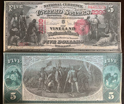 Reproduction $5 National Bank Note 1875 Vineland National Bank, NJ Copy USA - $3.99