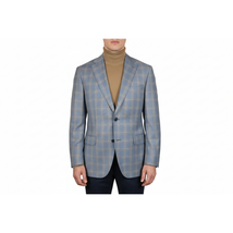 Men's Mono Turkey Sport Coat 100% Super 180s Wool 1522-02 Blue Brown Plaid image 6