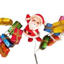 Vintage Christmas Flocked Santa Claus Gifts Presents Floral Picks Crafts Supply - £35.50 GBP