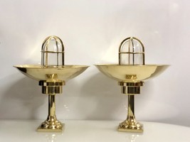Post Mounted Bulkhead Nautical Style Alley Way Brass New Light With Shade 2 Pcs - £248.87 GBP