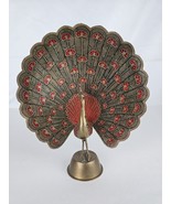 Vintage Decorative Brass Peacock India Decor Black Red Copper 9” Figurine - £41.33 GBP