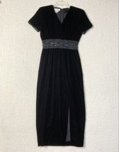 Maggy London Dress Womens 4 Formal Black Velvet Full Length Front Slit Sequins - £12.32 GBP