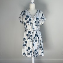Desmond &amp; Dempsey x H&amp;M Linen Dress Small White Blue Palm Trees - $24.99