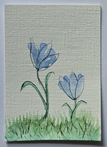 ACEO Original Art Blue Wildflowers Watercolor &amp; Ink Painting on Paper - $7.02 CAD