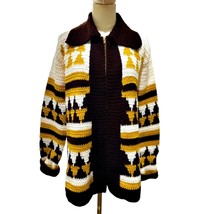 Vintage Granny Crochet Afghan Style Cardigan Zipper Sweater Jacket Hippie Retro - £31.91 GBP