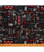 Cotton Grillin and Chillin BBQ Barbeque Black Fabric Print by Yard D682.83 - $291.36 MXN