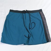 Vtg Pro Spirit 36 x 5&quot; Teal Bleu Tribal Outseam Mesh Lined Swim Trunks S... - £19.26 GBP