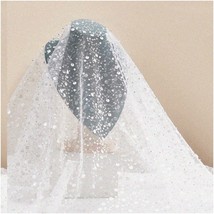 SparkleNet: Glitter Tulle Fabric - Sequin &amp; Beads, White Ri - $54.44