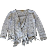 Roebuck &amp; Co Girls Cardigan Sweater Sz M (10-12) Gray Open Knit Fringe Hem - $225.80 MXN