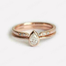0.50Ct Pear &amp; Round Cut Diamond Wedding Bridal Ring Set In 14K Rose Gold Finish - £76.33 GBP