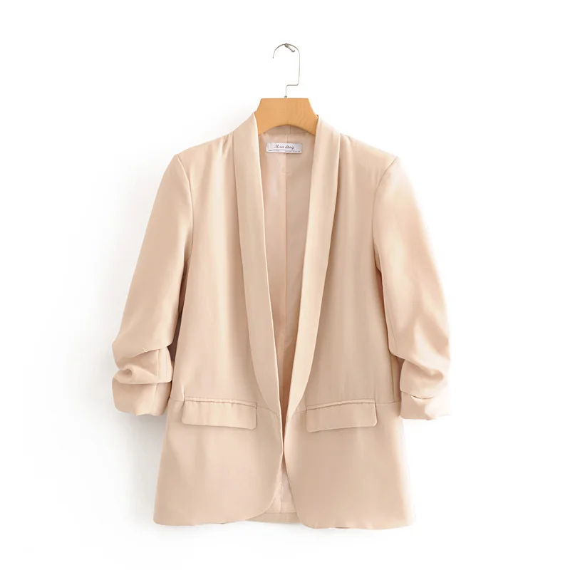 Zevity Women  Solid Color Notched Collar Blazer Coat Office Lady Chic Pleats Thr - £124.67 GBP