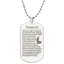 Psalm 23 French Psaume 23 Engraved Dog Tag Bible Necklace Stainless Steel or 18 - £37.62 GBP+