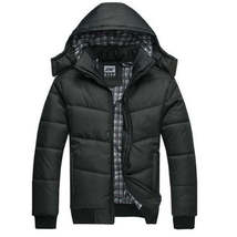 Men Winter Jacket Casual Slim Cotton With Hooded Parkas, Size:M (Black) - £15.81 GBP