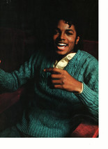 Michael Jackson teen magazine pinup clipping blue sweater laughing hard - $3.50