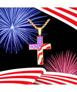 American Flag Cross Gold Color Necklace - $280.57 MXN
