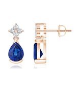 ANGARA 1.64 Ct Pear-Shaped Blue Sapphire Drop Earrings with Diamonds in ... - $3,409.00