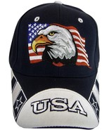 USA American Flag &amp; Bald Eagle Patriotic Men&#39;s Adjustable Baseball Cap H... - £11.94 GBP