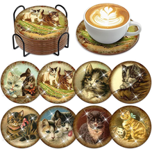 8 Pcs Cat Diamond Art Painting Coasters Kits with Holder DIY Cute Cat Diamond Ar - £18.81 GBP
