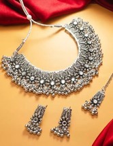 Latest Trendy silver plated Oxidised temple Jewellery set kundan jewlery - $23.16