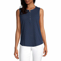 Liz Claiborne Women&#39;s Crew Neck Henley Tank Top SMALL Navy Jaquard Chest Pocket - £14.21 GBP