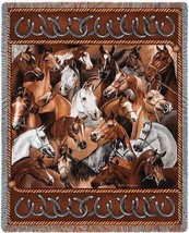 72x54 HORSES Bridled Western Tapestry Afghan Throw Blanket - $63.36