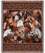 72x54 HORSES Bridled Western Tapestry Afghan Throw Blanket - £49.61 GBP