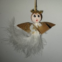 5.5” Gold Winged Angel Christmas Ornament White Feather Body - $10.00