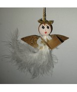 5.5” Gold Winged Angel Christmas Ornament White Feather Body - £7.84 GBP