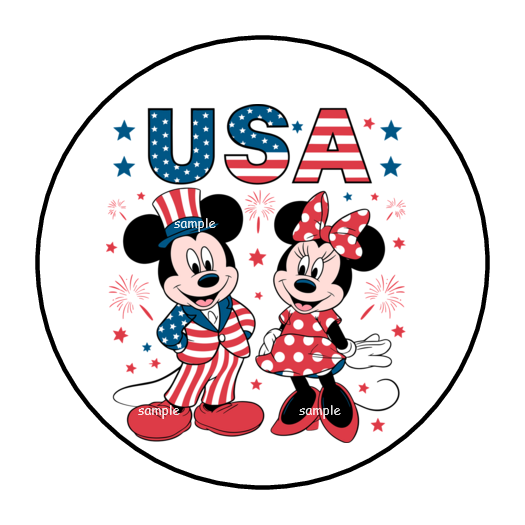 MICKEY MOUSE & MINNIE 4TH OF JULY ENVELOPE SEALS STICKERS LABELS 1.5" ROUND (30)