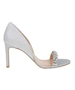 Jewel Badgley Mischka Silvertone Glitter Crystal Pearl Dayana Open Toe Pumps 8.5 - £27.65 GBP