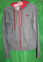 Tesla Car Branded Gray Zip Hooded Jacket With Red Logo And Outline - £31.15 GBP