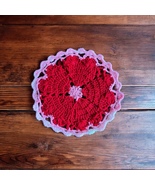 Red Blossom Heart Crochet Candle Mat - $18.00