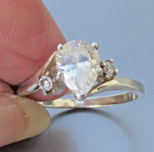 Sterling Silver Vintage Cubic Zirconia 1 Carat Pear Shaped CZ By Pass Ri... - $19.75