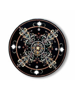 24" Marquetry Round Black Marble Inlay Stone Coffee Tabletop Handmade Modern Art - $931.59