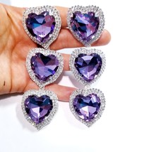 Lavender Rhinestone Heart, CLIP ON Earrings, Oversized Chandelier Earrings, Drop - £47.30 GBP
