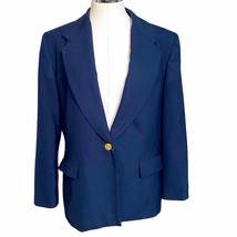 Orvis Vintage Wool Blend one button blazer with two front flap pockets navy 14 - £26.69 GBP
