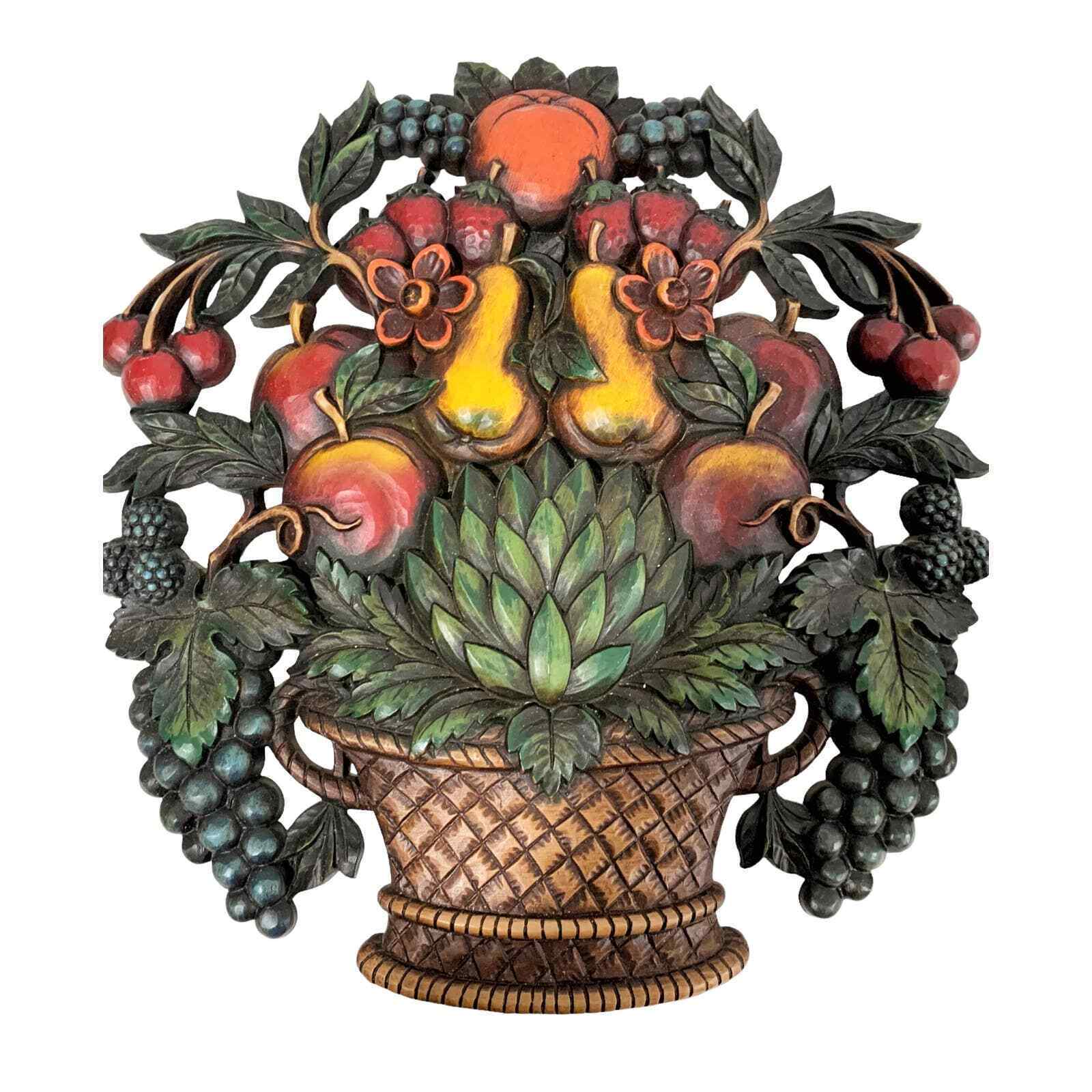 Vintage 1966 Syroco 3D Floral Fruit Basket Retro Polyresin Wall Art MCMLXVI - $24.50