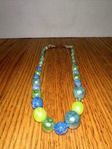 Blue, teal and green beaded necklace - £11.80 GBP