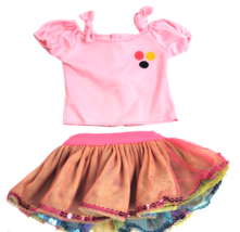 Build-A-Bear 2Pc Outfit Pink Knit Off Shoulder Top Multicolor Tutu Skirt Reverse - £9.83 GBP